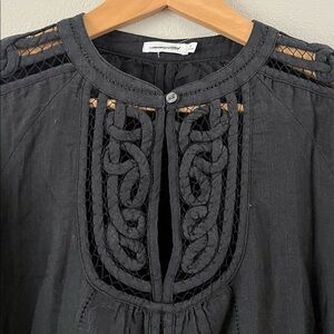 Unsubscribed Black Long Sleeve Blouse with Lace Details Size 2 NWOT Boho